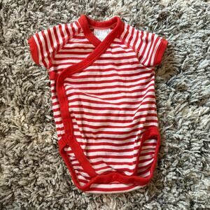 Uniqlo Baby Red White Stripe Kimono Bodysuit Onesie Gender Neutral Boy 0-3 Month